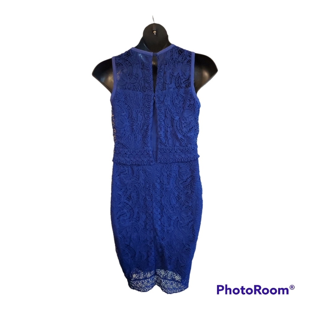 Saylor Betsey lace dress navy popover size large cocktail holiday wedding - Picture 4 of 5